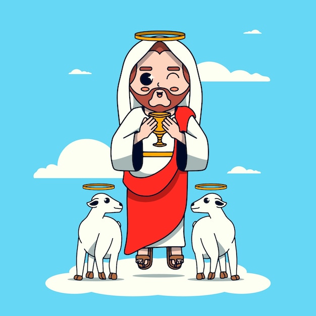 Hand drawn kawaii jesus illustration