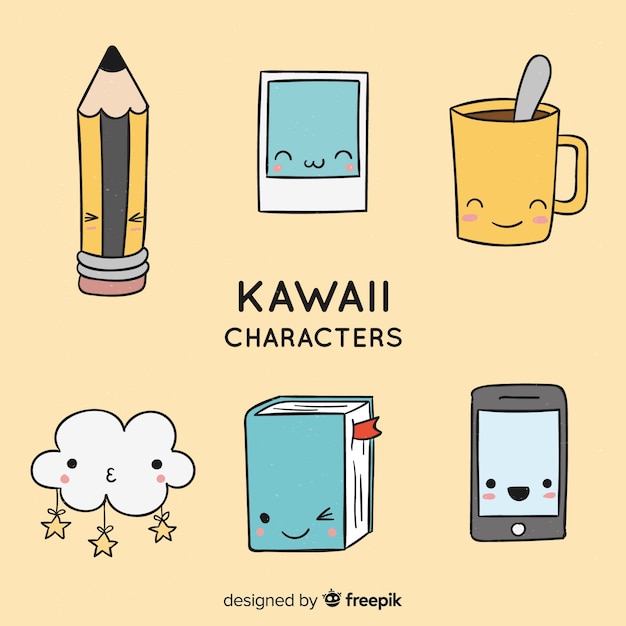 손으로 그린 kawaii 개체 컬렉션