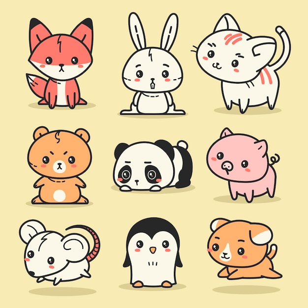 Kawaii Animal Lovely Cute Cartoon Chibi Style Holding Pencil