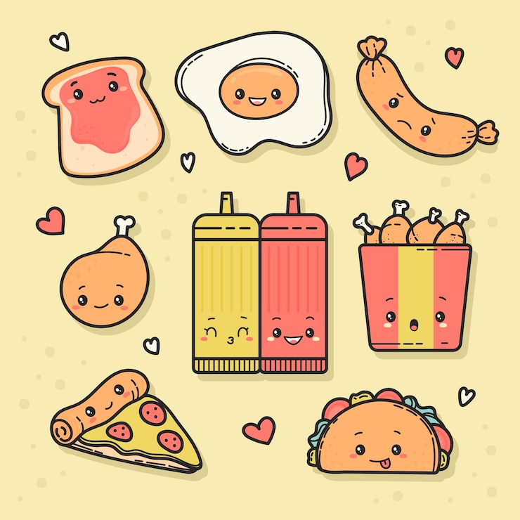 무료 Vector 손으로 그린 kawaii 개체 컬렉션