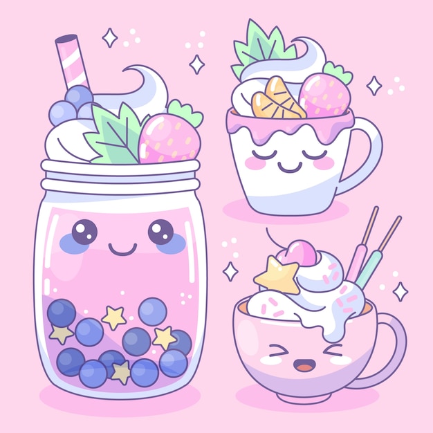 Free vector hand drawn kawaii objects collection