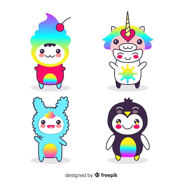 Free vector hand drawn kawaii people pack