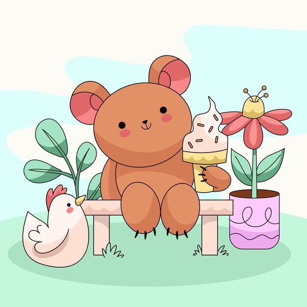 Hand drawn kawaii pet illustration