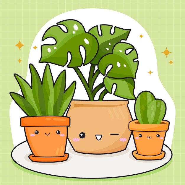 Free vector hand drawn kawaii plants illustration