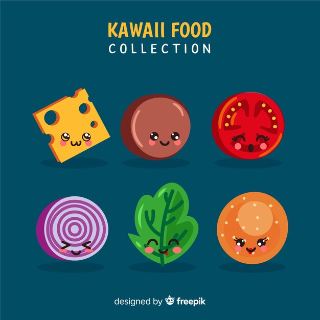 Hand drawn kawaii smiling burger collection