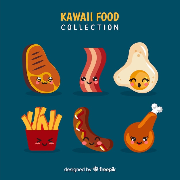 Free vector hand drawn kawaii smiling food collection