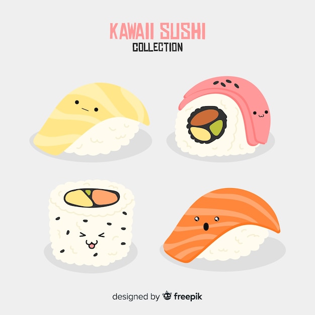 Collezione di sushi kawaii disegnata a mano