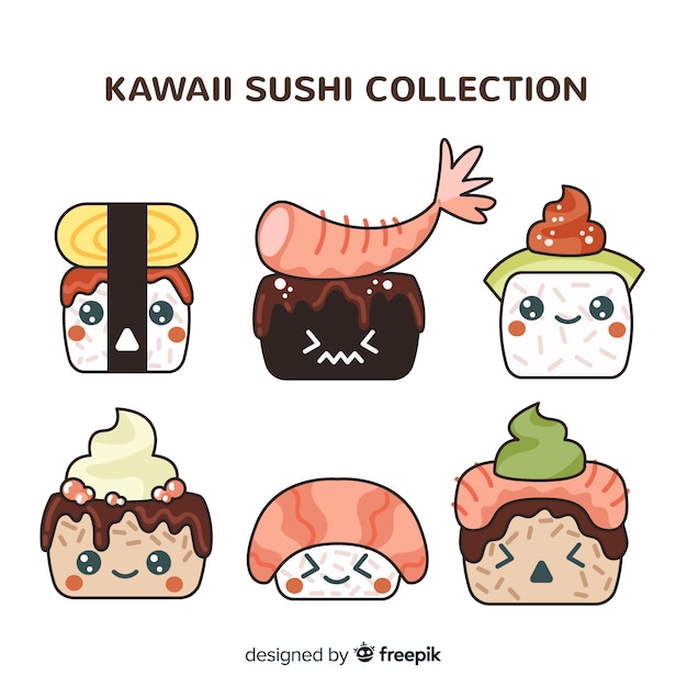 Free vector hand drawn kawaii sushi collection