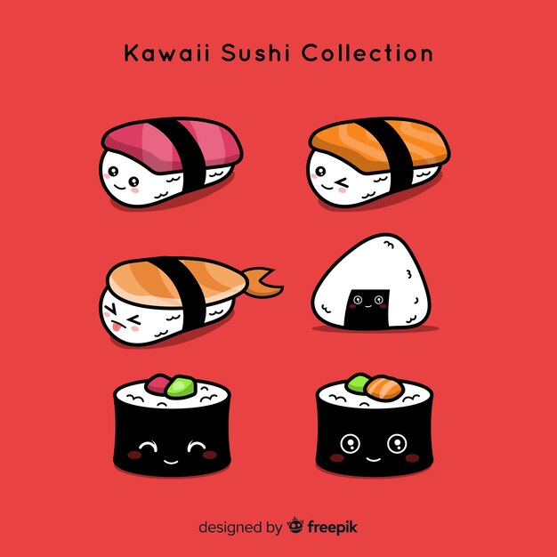 Collezione di sushi kawaii disegnata a mano