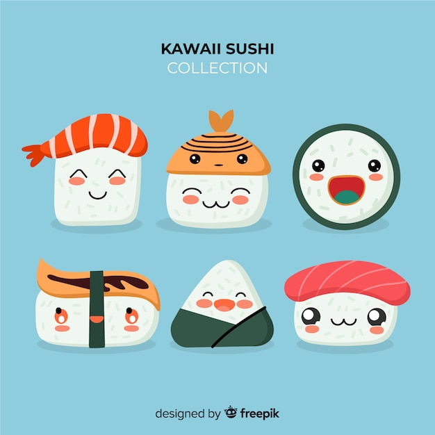 Confezione di sushi kawaii disegnata a mano