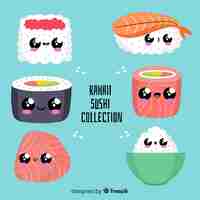 Free vector hand drawn kawaii sushi pack