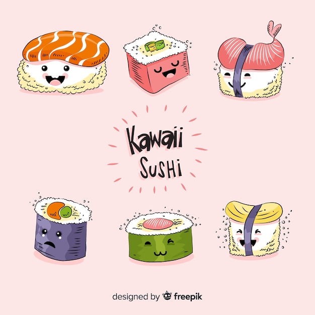 Vettore gratuito confezione di sushi kawaii disegnata a mano