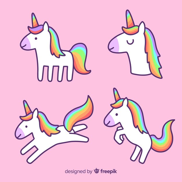 hand drawn kawaii unicorn collection