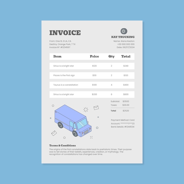 Hand drawn kay trucking invoice