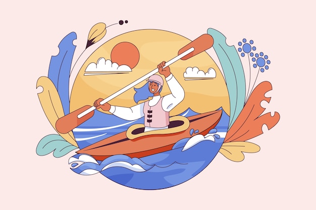 Hand Drawn Kayaking Illustration – Vector Templates
