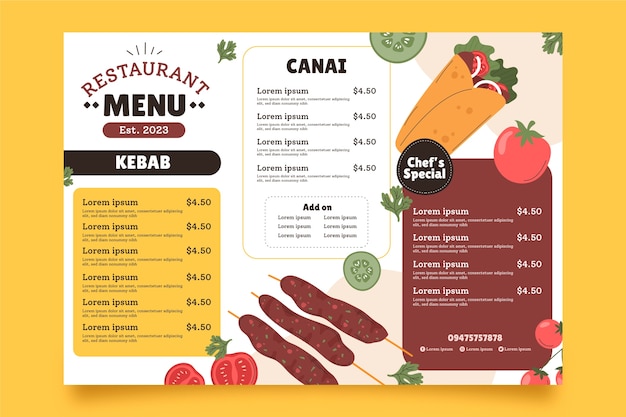 Disegno del menu di kebab disegnato a mano