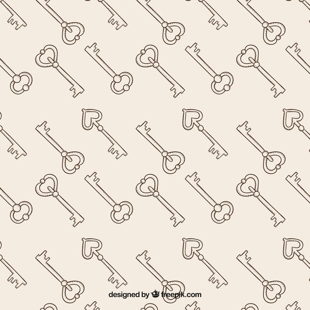 Hand drawn keys pattern in vintage style