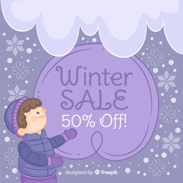 Hand drawn kid winter sale background