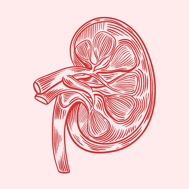 Hand drawn kidney drawing illustration