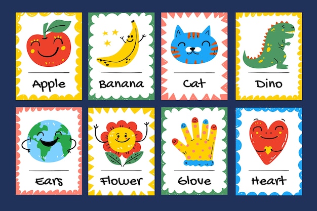 Free vector hand drawn kids cards template