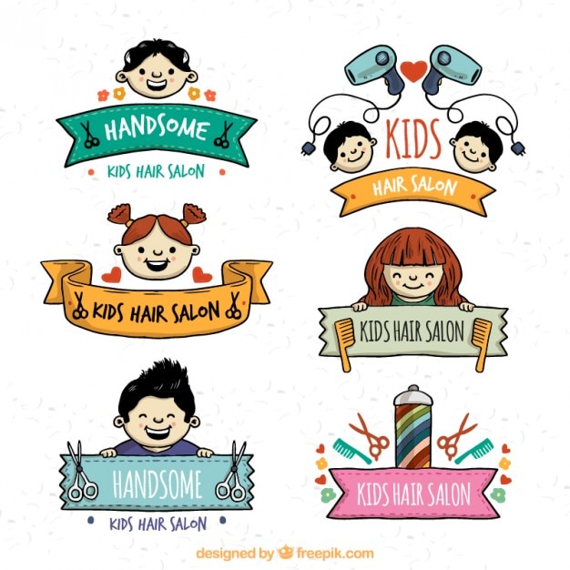 Hand drawn kids hair salon logos