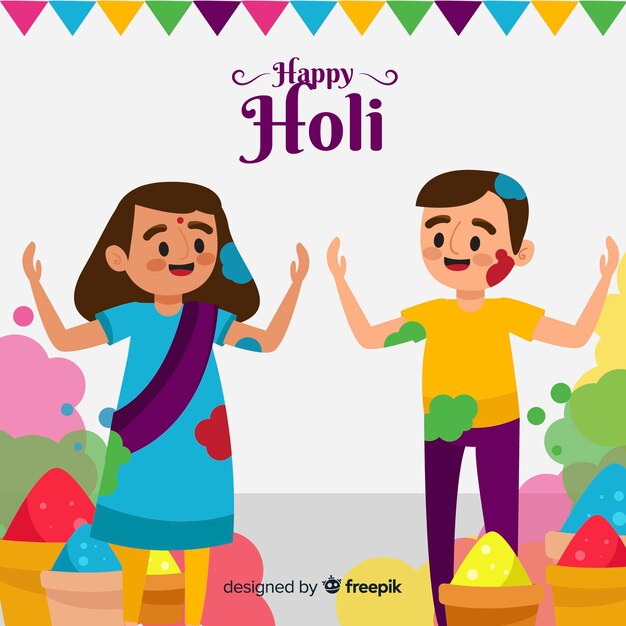 Hand drawn kids holi fesival background