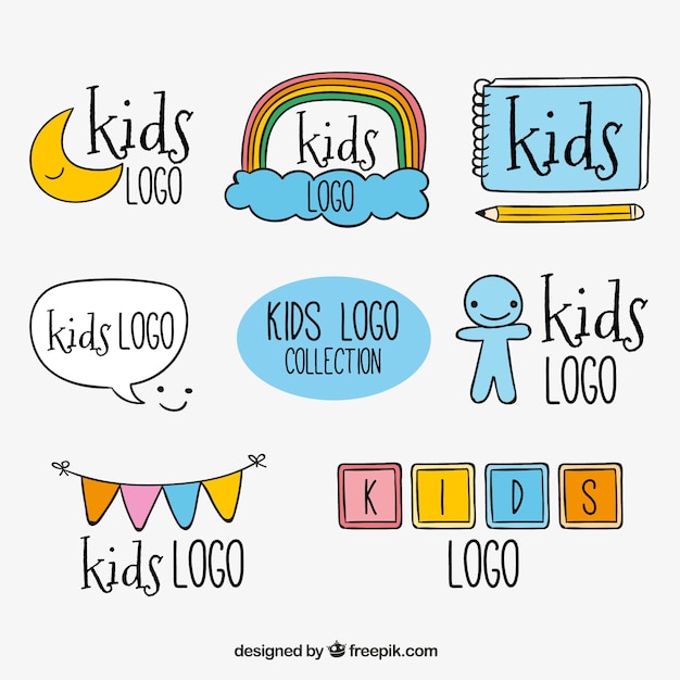 Free vector hand-drawn kids logo collection