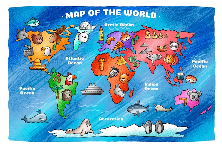 Free Vector hand drawn kids map illustration