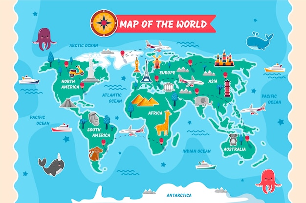 Free Vector hand drawn kids map illustration