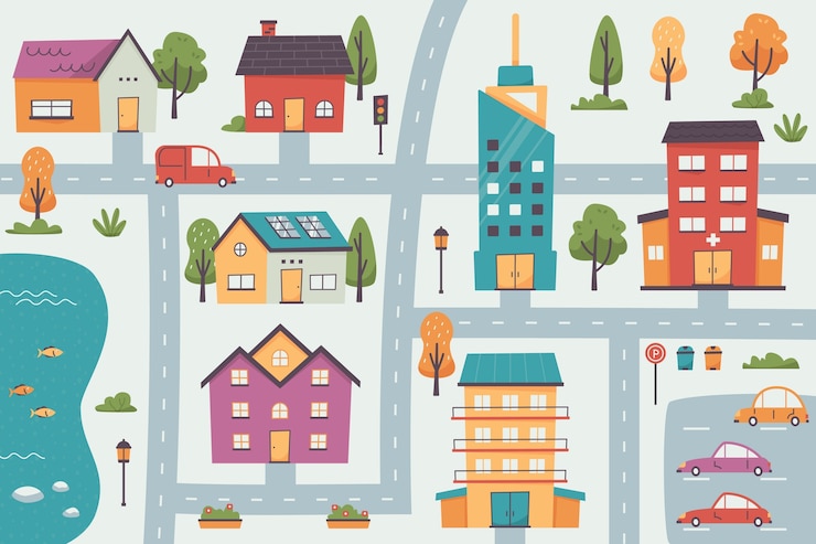 無料Vector 手描きの子供たちの地図イラスト