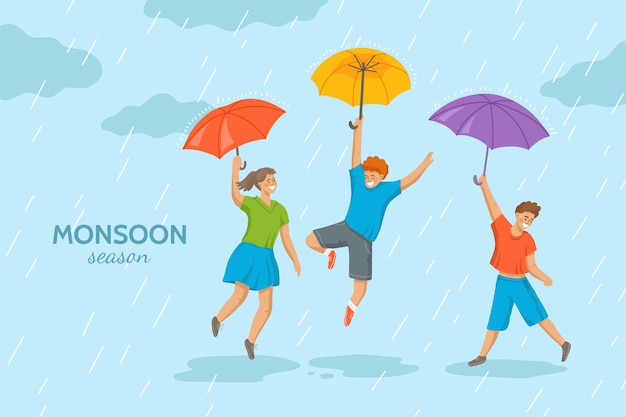 Free vector hand drawn kids monsoon season background