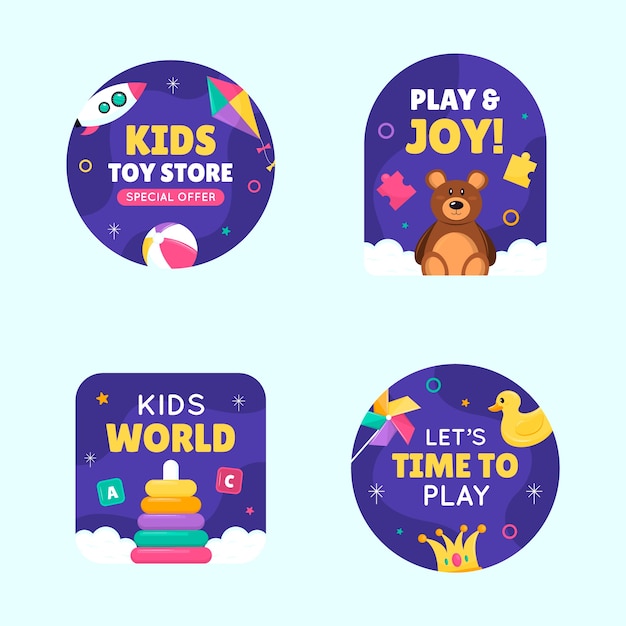 Free vector hand drawn kids toys labels