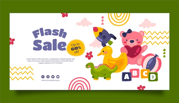 Free vector hand drawn kids toys sale banner