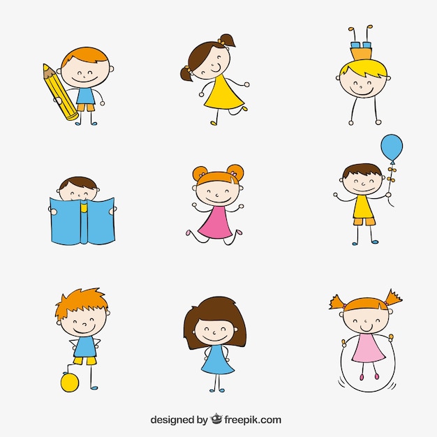 Girl in hand drawn style kids drawing Royalty Free Vector