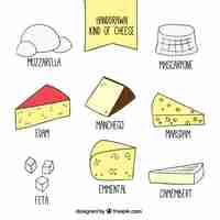 Free vector hand drawn kind of cheese set