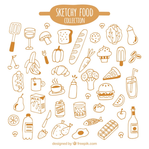 Free vector hand drawn kind of foods pack