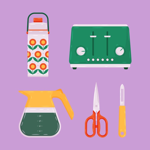 Free vector hand drawn kitchen element set