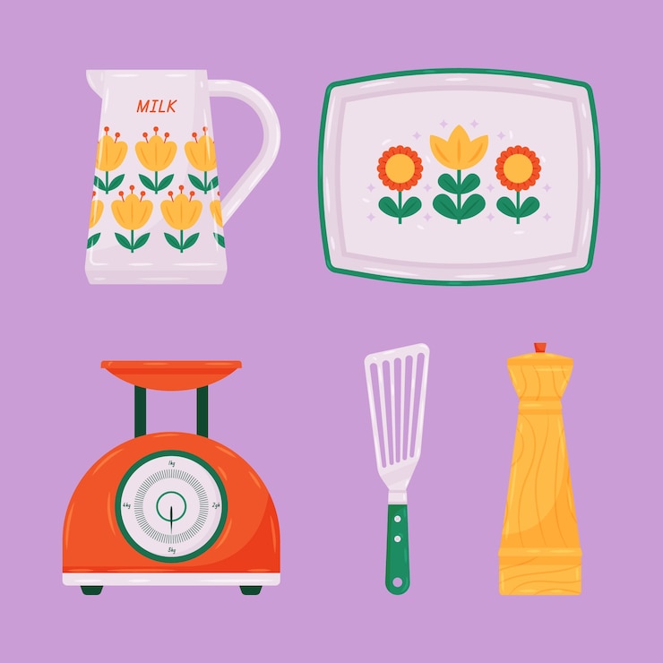Free Vector hand drawn kitchen element set
