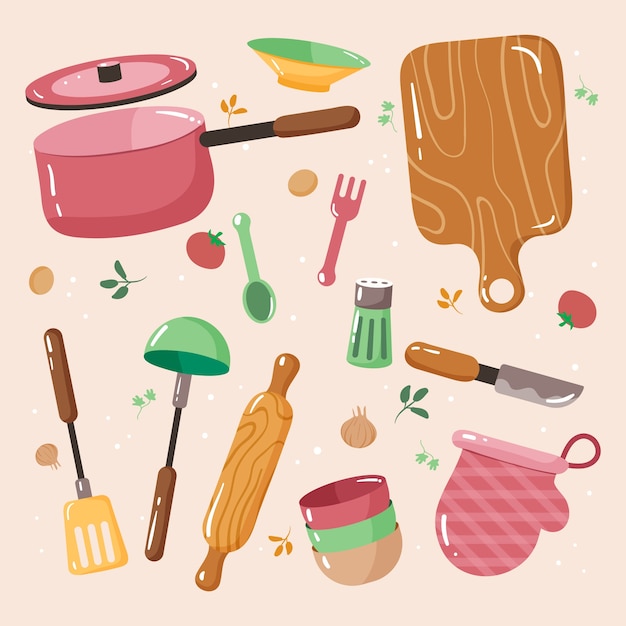 Бесплатное векторное изображение Набор кухонных элементов ручной работы