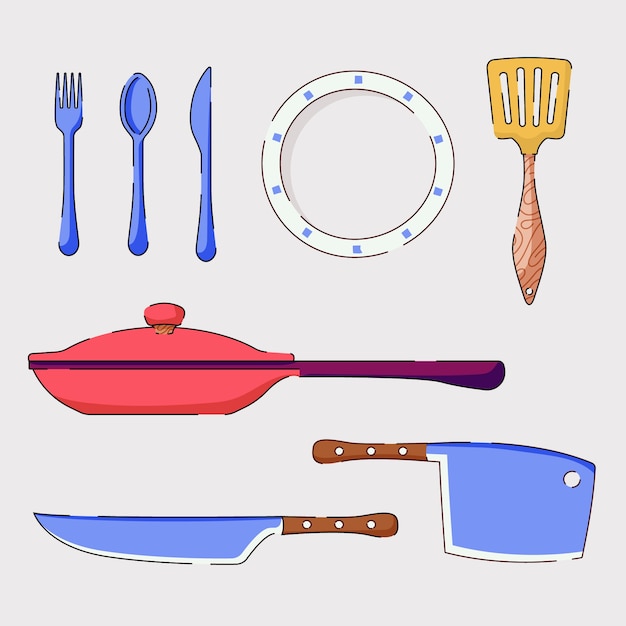 Set di elementi da cucina disegnati a mano