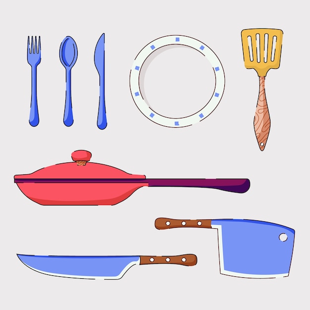 Free vector hand drawn kitchen element set