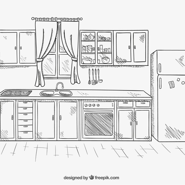 Hand drawn kitchen