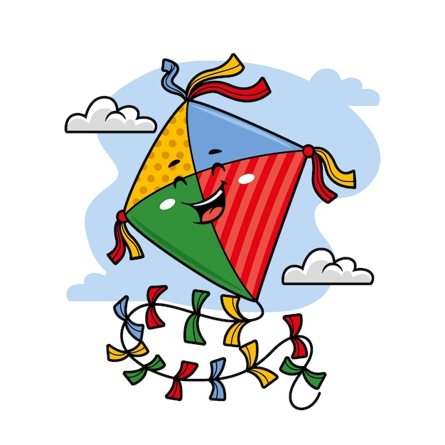 Hand drawn kite  cartoon illustration