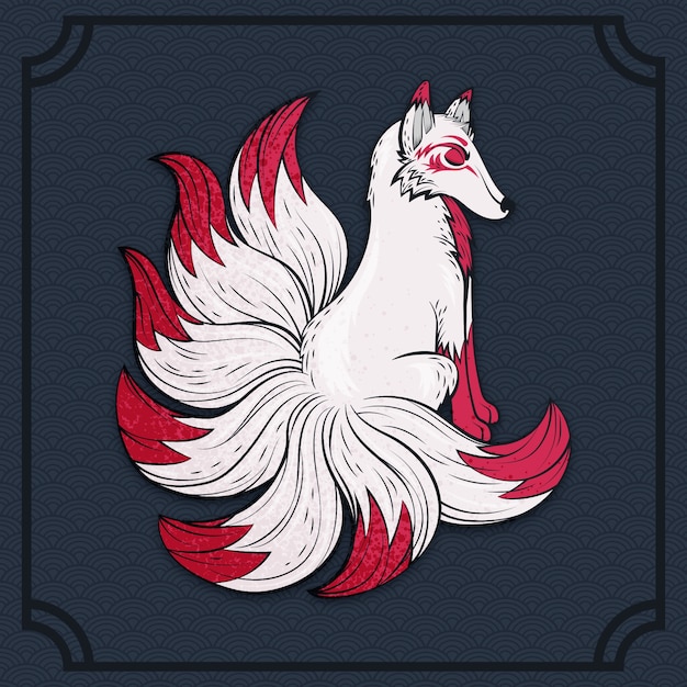 Hand drawn kitsune illustration