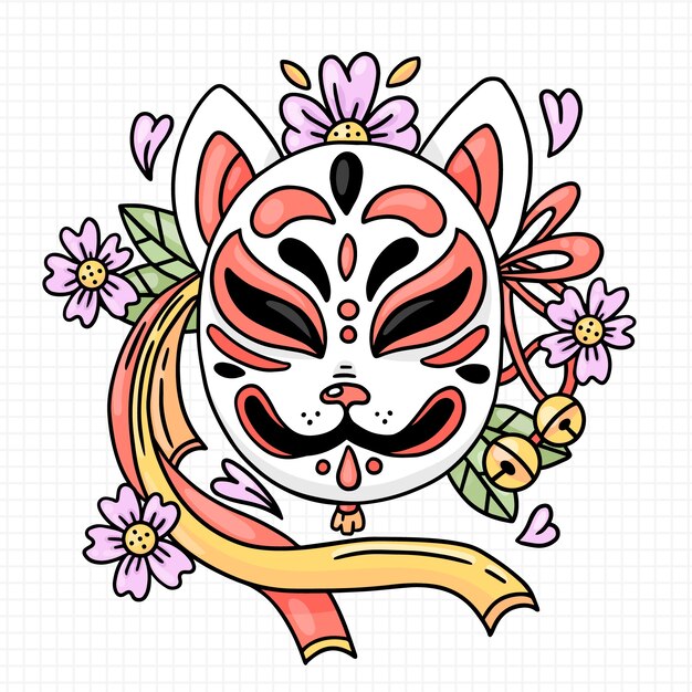 hand drawn kitsune illustration