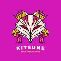 Vettore gratuito modello di logo kitsune disegnato a mano