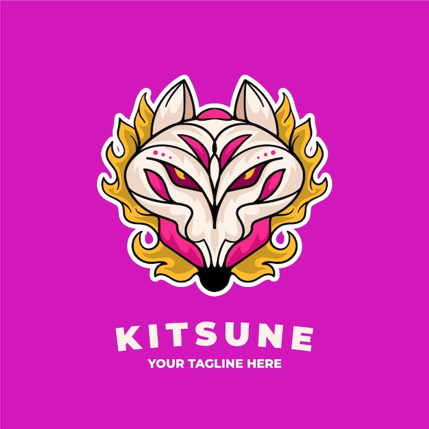 Vettore gratuito modello di logo kitsune disegnato a mano