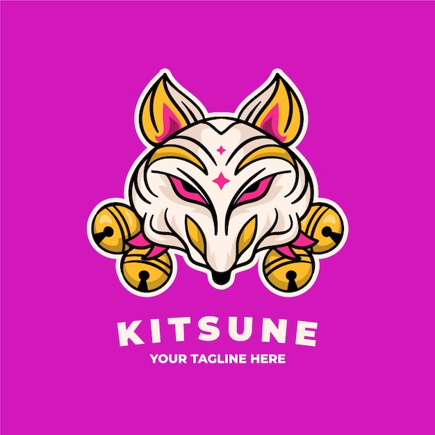 Vettore gratuito modello di logo kitsune disegnato a mano