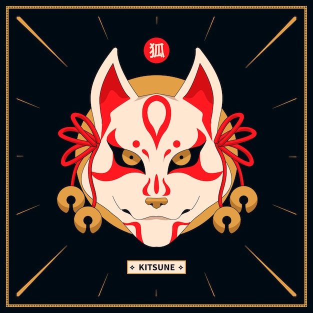 Hand drawn kitsune mask illustration