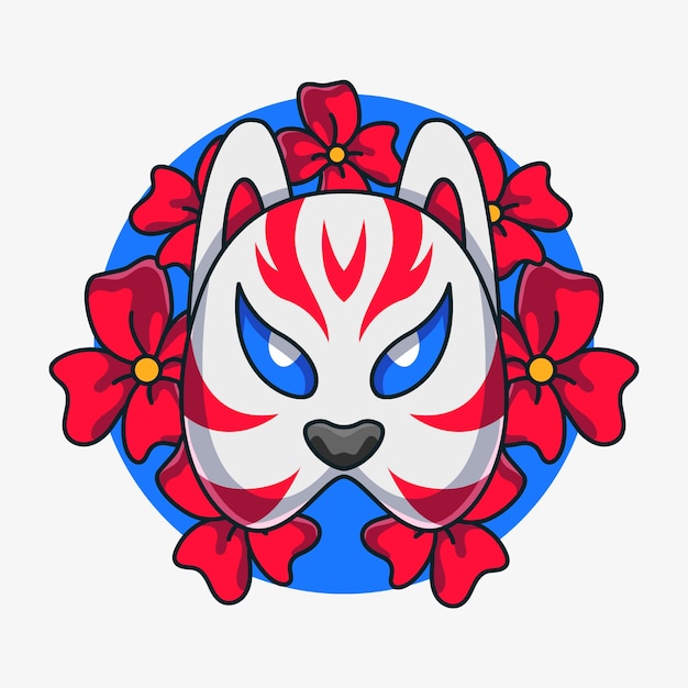 Hand drawn kitsune mask illustration